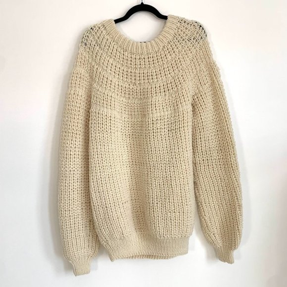 HANDKNIT Heavy Fisherman Knit Sweater Cream Vintage - Picture 7 of 7